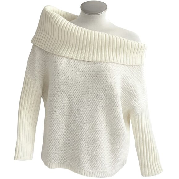 Winter Layers – Off-White Knit Cowl Neck Sweater  Waffle & Rib Texture  Size 0M - Picture 6 of 7
